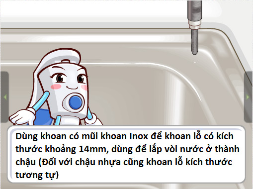 Dùng mũi khoan Inox để khoan lỗ có kích thước khoảng 14mm