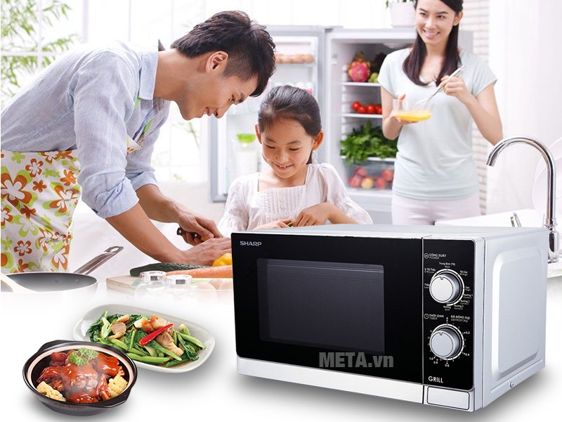 Lò vi sóng cơ có nướng Sharp R-G222VN-S có bảng điều khiển tiếng Việt 