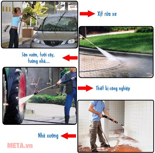 Máy phun xịt rửa cao áp Kachi 1400W được ứng dụng trong nhiều công việc