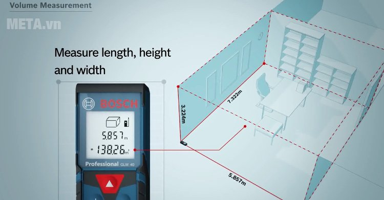 Máy đo khoảng cách laser Bosch GLM có chức năng đo thể tích 