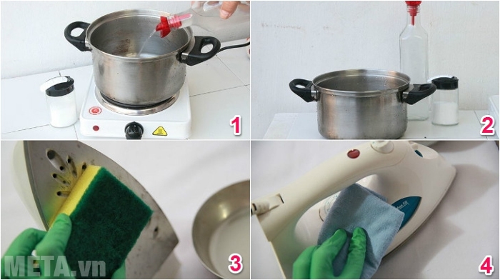 Giấm và muối sẽ giúp bạn làm sạch bề mặt bàn là