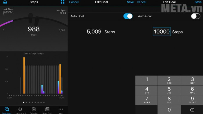 Màn hình cài đặt mục tiêu bước chân trên Garmin