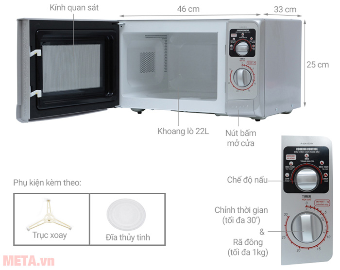 Cầu tạo Lò vi sóng cơ Sharp R-20A1(S)VN