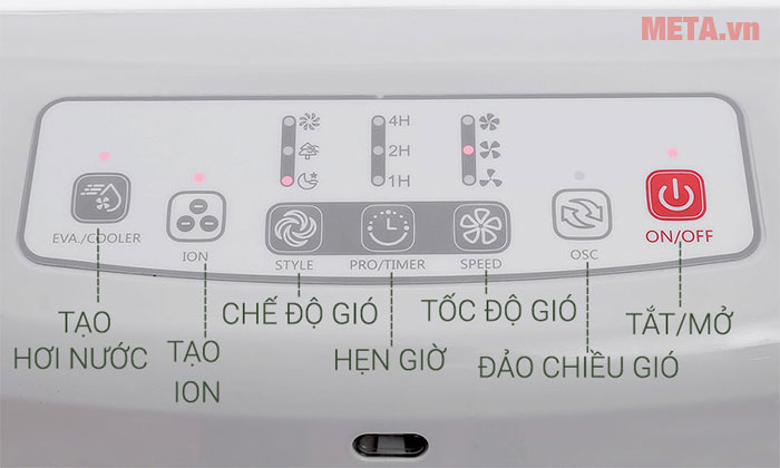 Quạt hơi nước Midea AC120-15F có bảng điều khiển hiện đại.