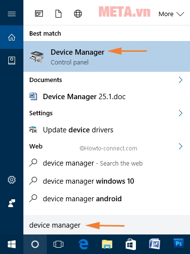 Gõ chữ Device Manager vào ô search của Windows, chọn kết quả tương ứng