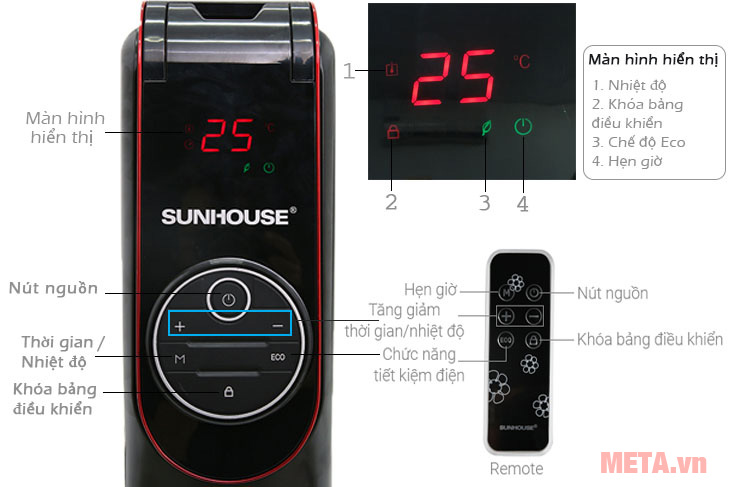 Bảng điều khiển máy sưởi dầu Sunhouse SHD7085