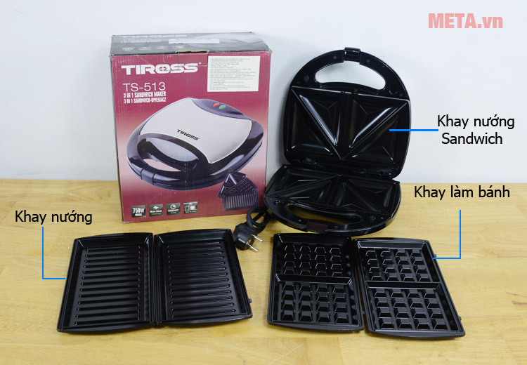 Máy nướng bánh 3 trong 1 Tiross TS-513 (kèm 3 khuôn)