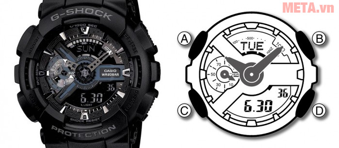 Hệ thống nút Hướng dẫn sử dụng và chỉnh các tính năng trên đồng hồ G - Shock
