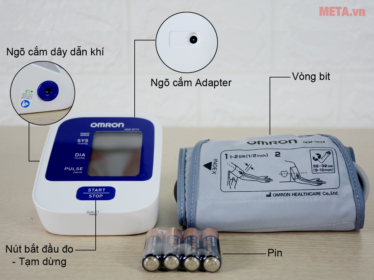 Các bộ phận của máy đo huyết áp Omron HEM 8712