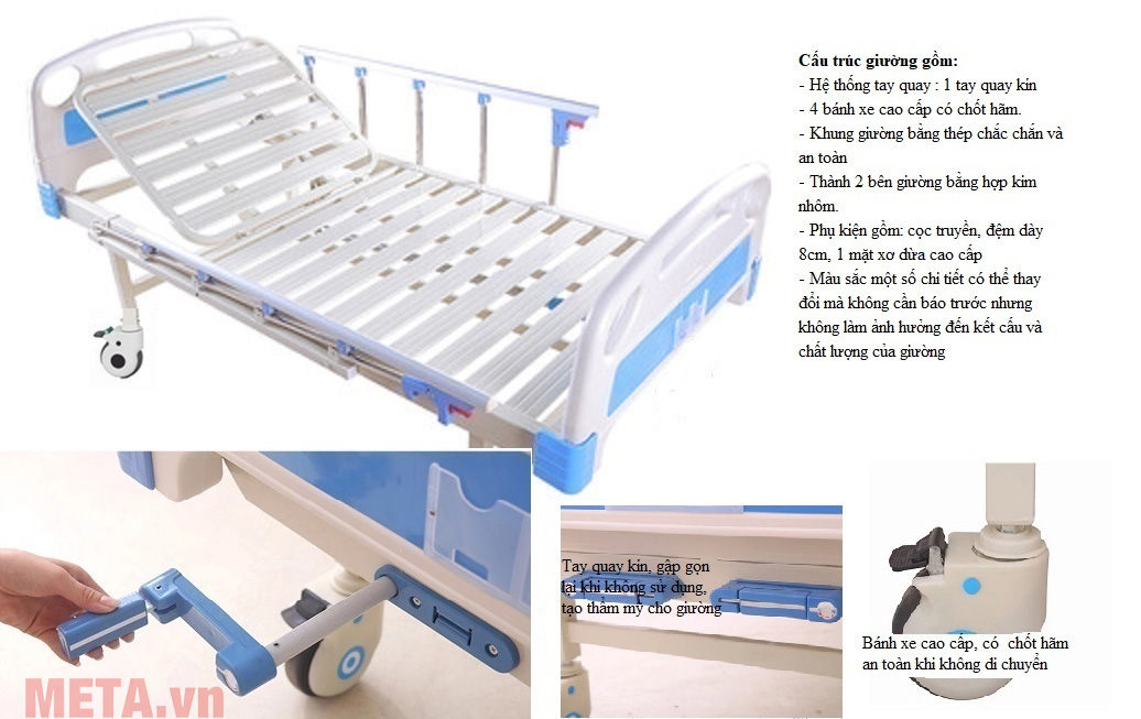 Giường bệnh nhân 1 tay quay kín Lucass GB-1A Giường bệnh nhân 1 tay quay kín Lucass GB-1A