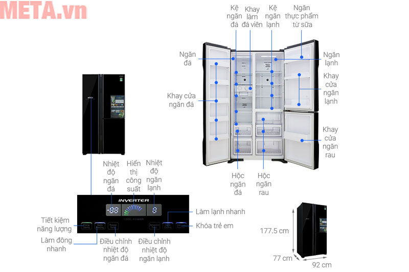 Kích thước Tủ lạnh Hitachi Inverter R-FM800PGV2 (GBK)