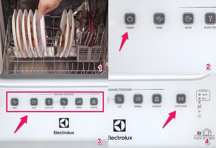 Bắt đầu một chu trình rửa chén như thế nào?