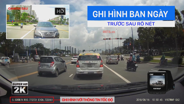 Hình ảnh thực tế của camera hành trình trước sau Vietmap C62