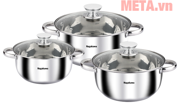 Bộ 3 nồi inox cao cấp 4 đáy Nagakawa NAG1304