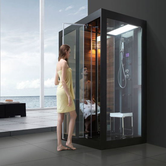 Máy xông hơi ướt hoạt động trong phòng tắm đứng