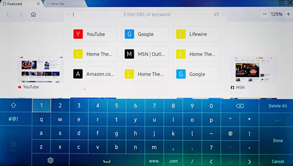 Màn hình trình duyệt web trên tivi Samsung