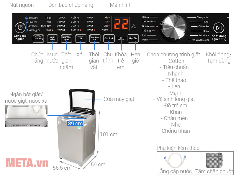 Máy giặt lồng đứng Aqua 10kg AQW-FR100ET.S (Mẫu 2020)