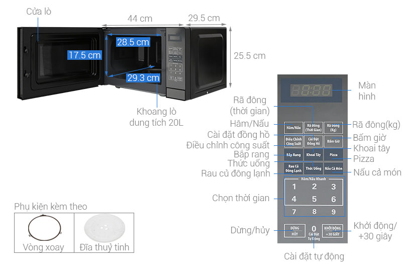 Cấu tạo và kích thước của lò vi sóng Lò vi sóng