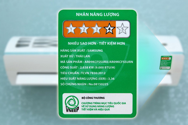 Hình ảnh thực tế của nhãn năng lượng trên thiết bị điện