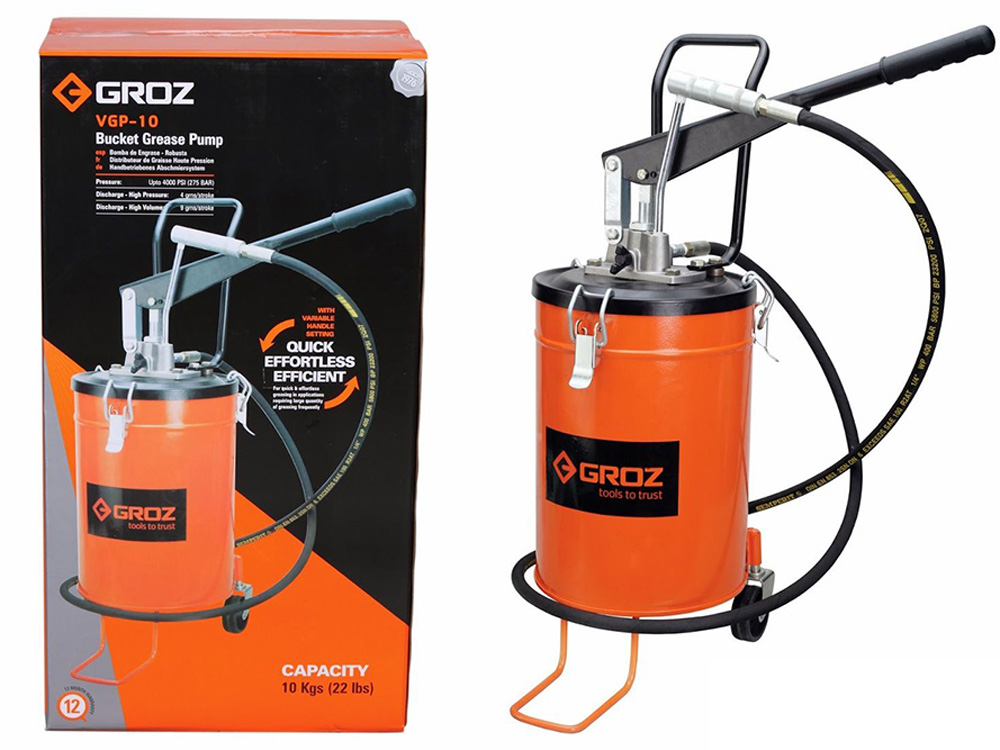 Bơm mỡ bằng tay có bình 10kg Groz VGP 10 Bơm mỡ bằng tay có bình 10kg Groz VGP 10