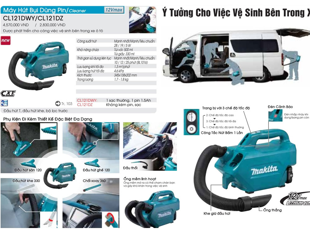 Máy hút bụi ô tô Makita CL121DWY