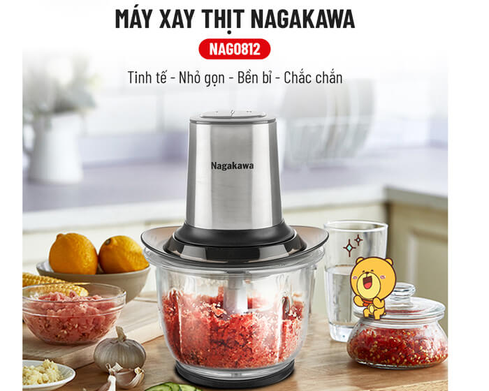 Máy xay thịt bằng cối thủy tinh Nagagawa NAG0812