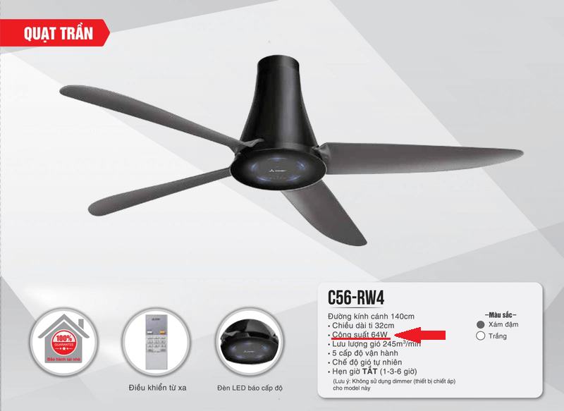 Cách tính công suất tiêu thụ của quạt trần