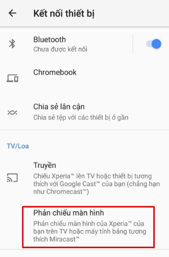 Nhấn chọn "Phản chiếu màn hình" để kích hoạt tính năng trên điện thoại