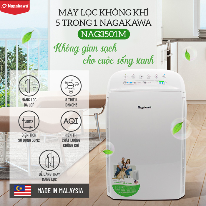 Máy lọc không khí 5 trong 1 Nagakawa NAG3501M