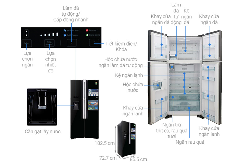 Kích thước tủ lạnh 4 cánh Hitachi