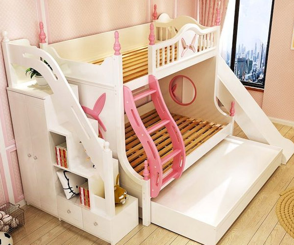 Mẫu giường tầng kèm tủ cho bé gái