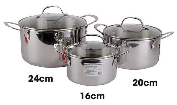 Bộ nồi inox cao cấp 3 lớp đáy liền Tri-max 2353741 (3 nồi)