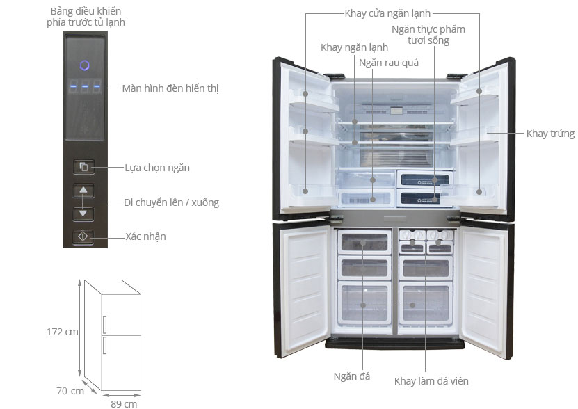 Kích thước tủ lạnh 4 cánh Sharp