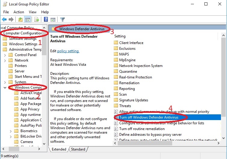 Tắt phần mềm diệt virus bằng Local Group Policy