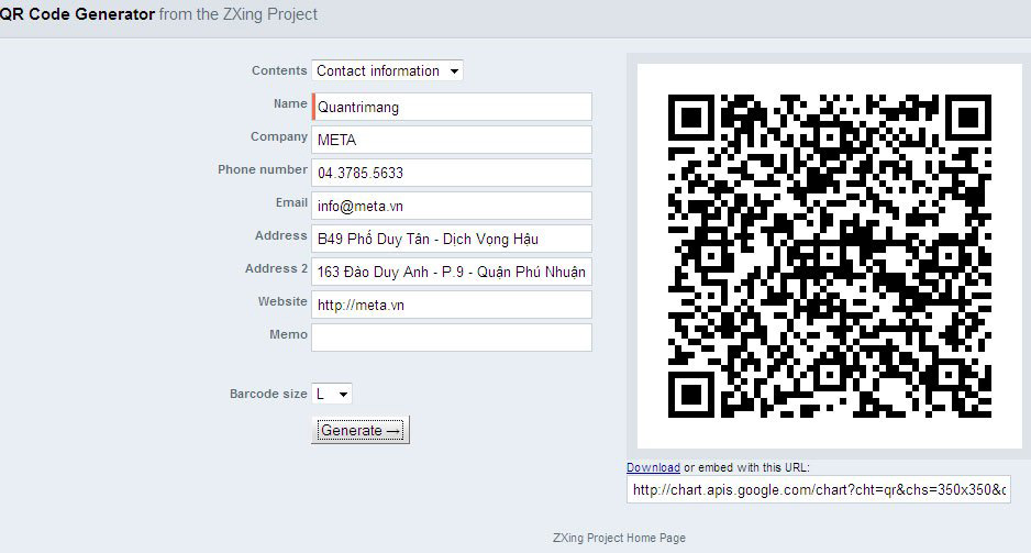 Phần mềm tạo mã ZXing Project QR Code Generator