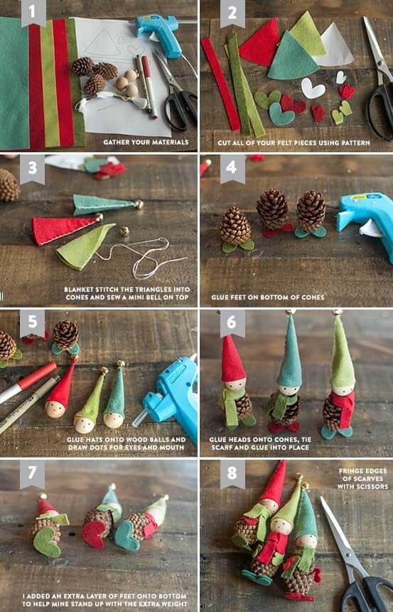 Búp bê gỗ từ quả thông là món quà handmade thú vị trong mùa Noel