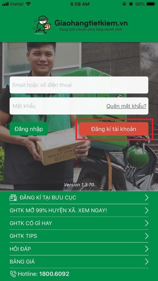 Cách đăng ký dịch vụ gửi hàng trên app GHTK