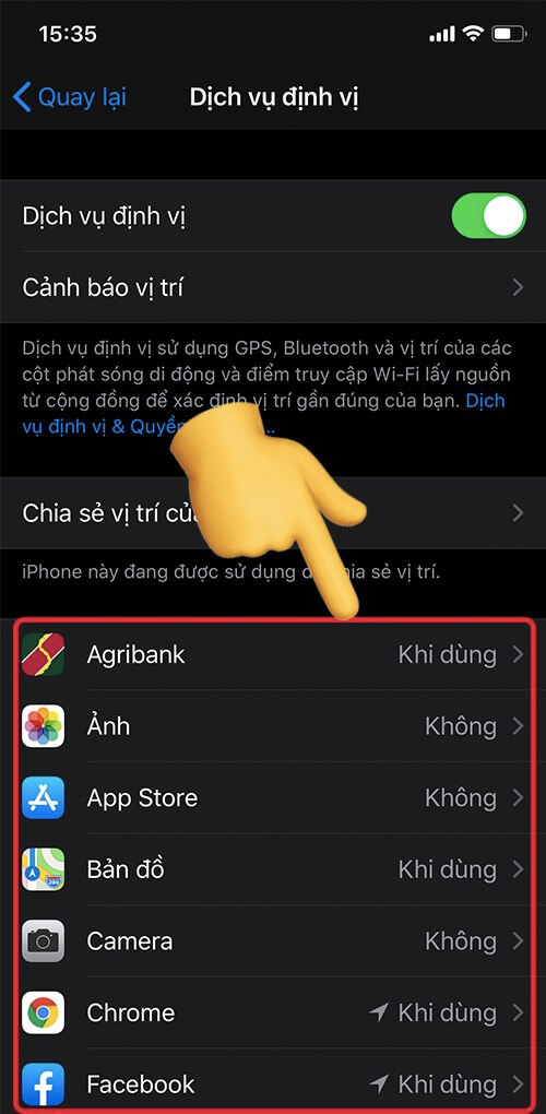 Cách sử dụng định vị cho các ứng dụng riêng lẻ