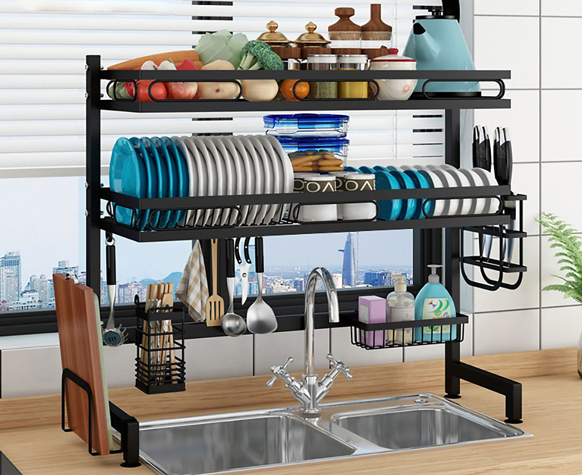 Kệ chén bát sơn đen chống khuẩn cao cấp 2 tầng Vando 6207 (85cm)