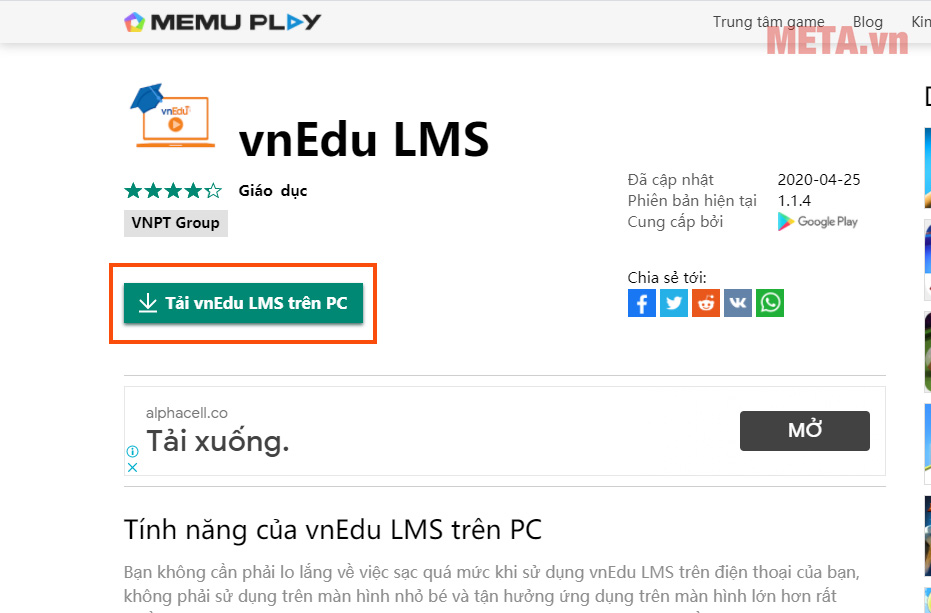 Cài đặt ứng dụng VnEdu LMS về máy tính