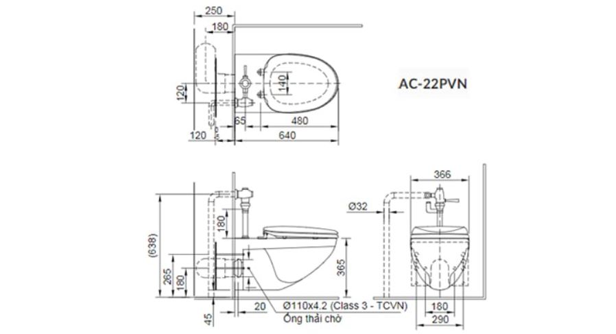 Kích thước bồn cầu treo tường INAX Kích thước bồn cầu treo tường INAX