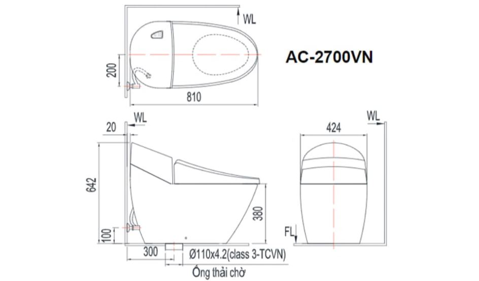 Kích thước bồn cầu 1 khối INAX Kích thước bồn cầu 1 khối INAX