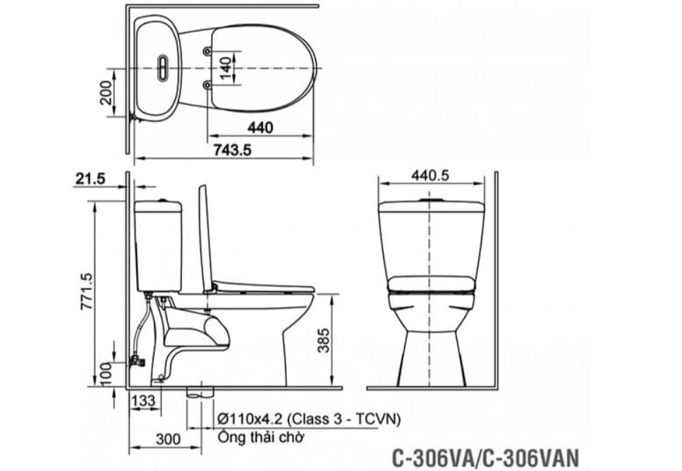 Kích thước bồn cầu 2 khối INAX Kích thước bồn cầu 2 khối INAX