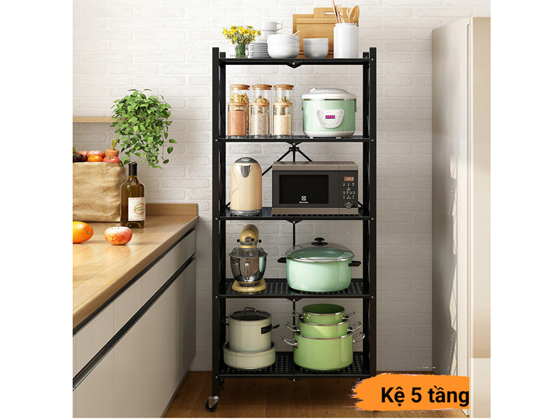 Kệ để đồ gấp gọn đa năng sơn đen cao cấp 5 tầng Vando