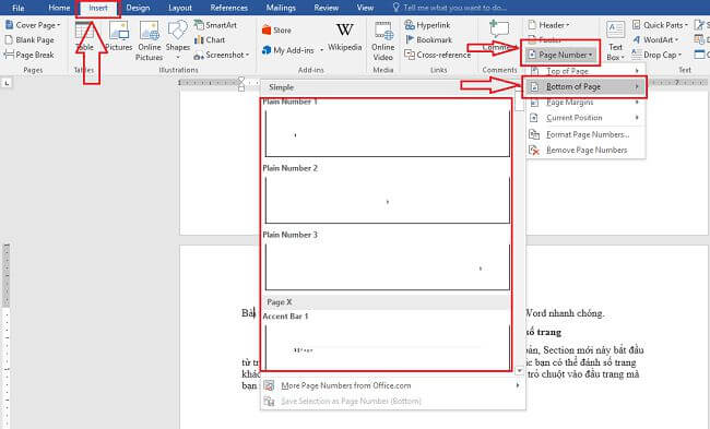 Cách đánh số trang từ trang bất kỳ trong Word 2016