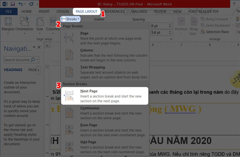 Cách đánh số trang từ trang 2 bỏ trang đầu trong Word