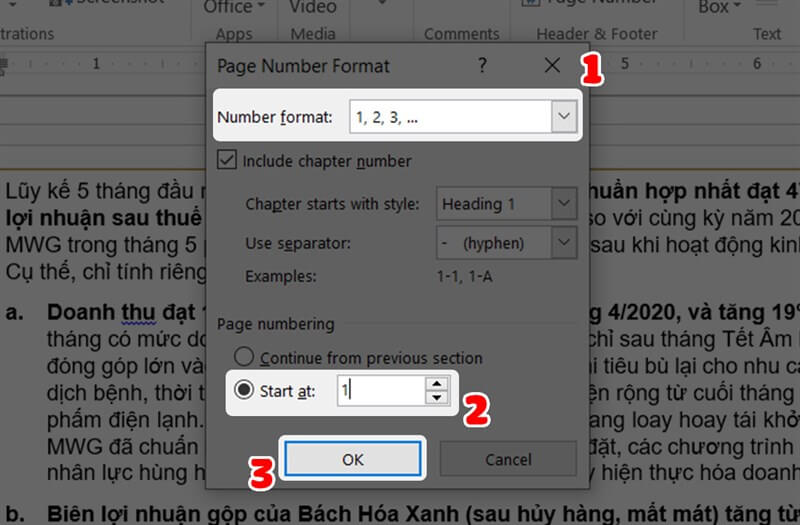 Cách đánh số trang từ trang 2 bỏ trang đầu trong Word