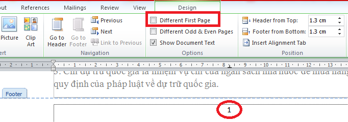 Cách xóa số trang trong Word ở trang bìa đầu tiên