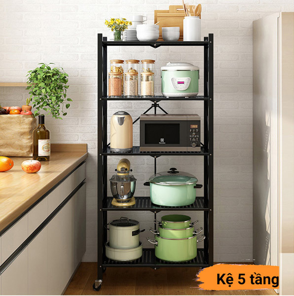 Kệ để đồ gấp gọn đa năng sơn đen cao cấp 5 tầng Vando
