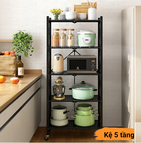 Kệ để đồ gấp gọn đa năng sơn đen cao cấp 5 tầng Vando